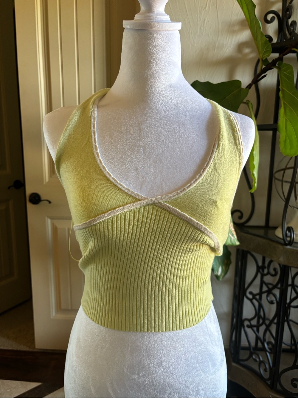 Urban Outfitters Yellow Lime Ribbed V-Neck Crop Tank